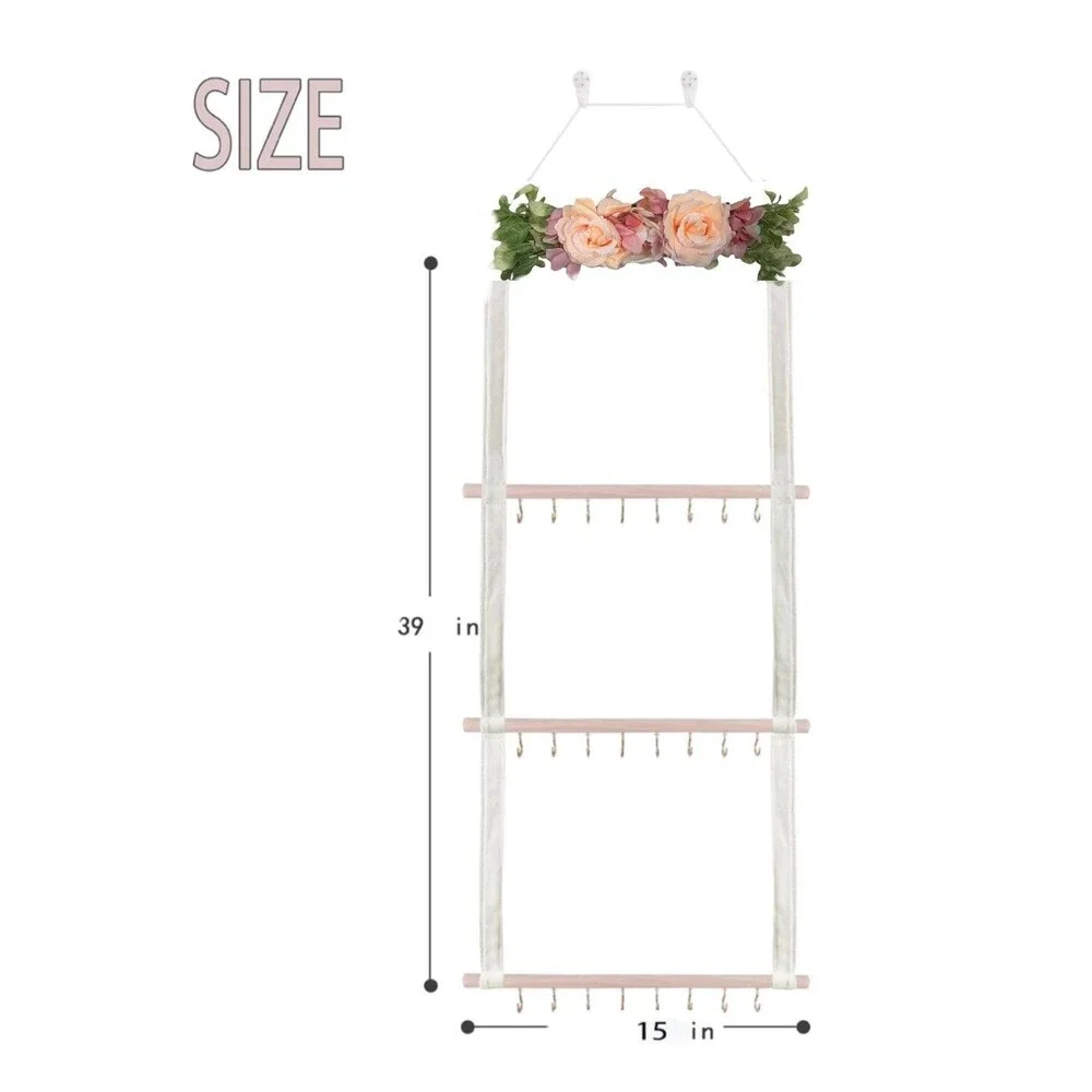 Floral Hanging Organizer for Bows, Headbands, Photos, Baby Bibs w/32 Gold Hooks